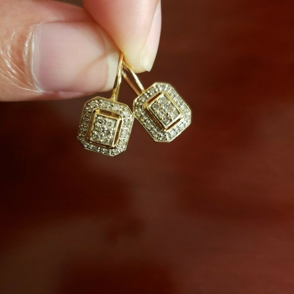 Square Diamond Earrings in 14k Yellow Gold (1/4 ct. t.w.) round cut diamonds